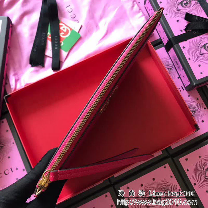 GUCCI古馳 歐洲正品原單 鑲鑽蝴蝶 女士手包 499360 玫紅全皮 WTG1531